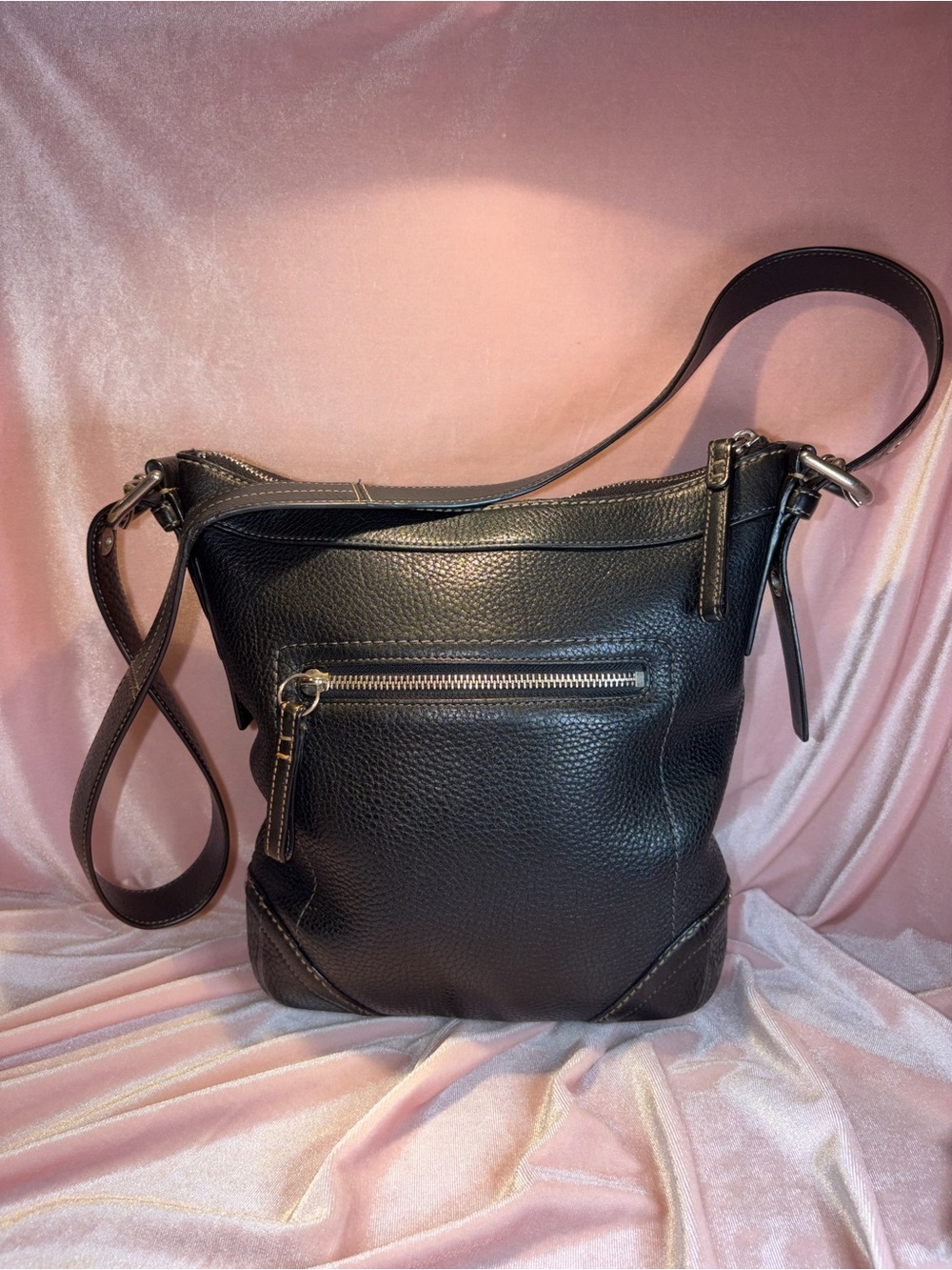 Vintage Authentic 2008 Coach Felicia Shoulder Bag Black Pebbled Leather F12319 - Picture 4 of 6